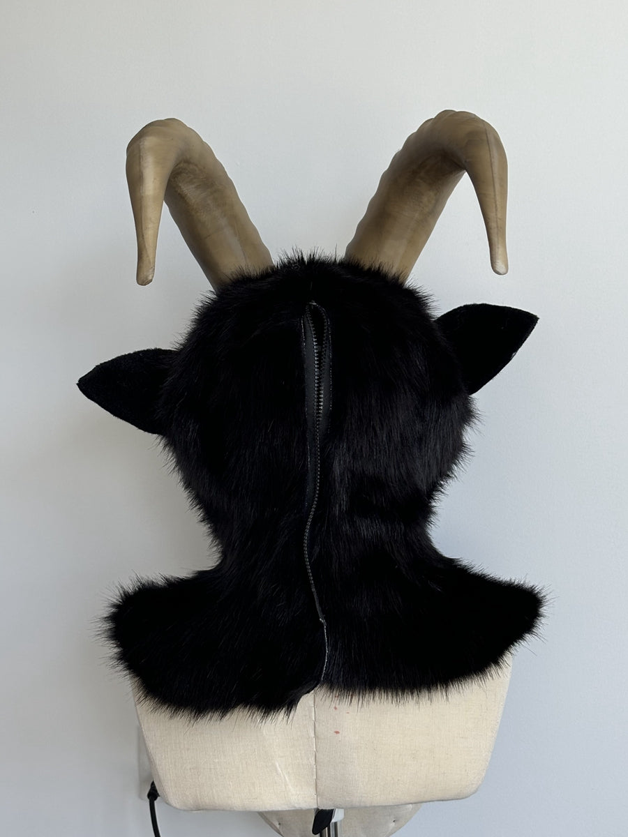 [Premade] Black Goat Realistic Fursuit Head Furry Costumes Mask Headdress