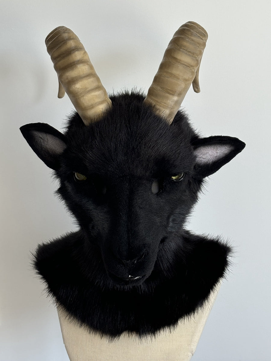 [Premade] Black Goat Realistic Fursuit Head Furry Costumes Mask Headdress