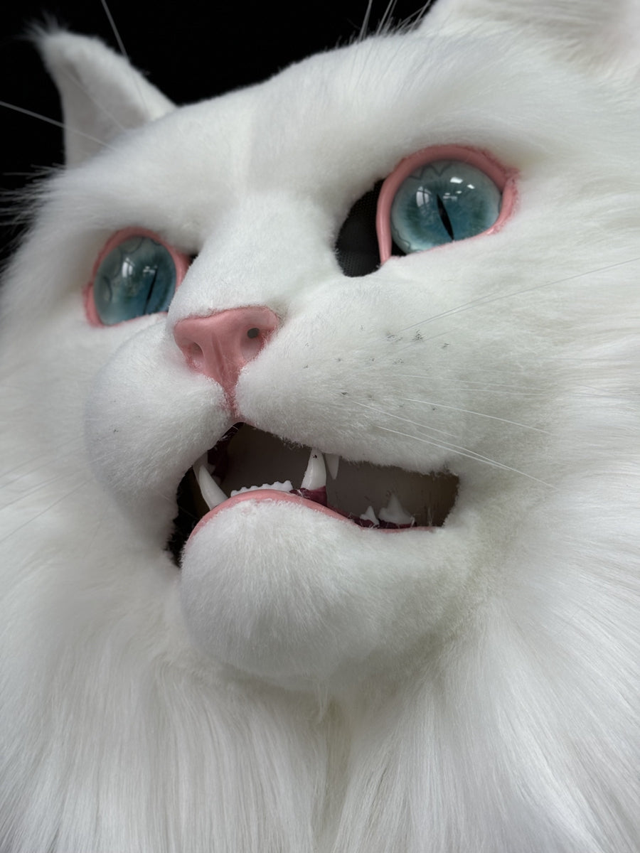 [Premade] White Cat  Realistic Fursuit Head Furry Costumes Mask Headdress
