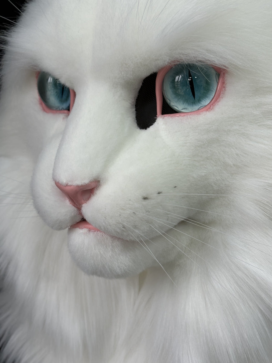 [Premade] White Cat  Realistic Fursuit Head Furry Costumes Mask Headdress