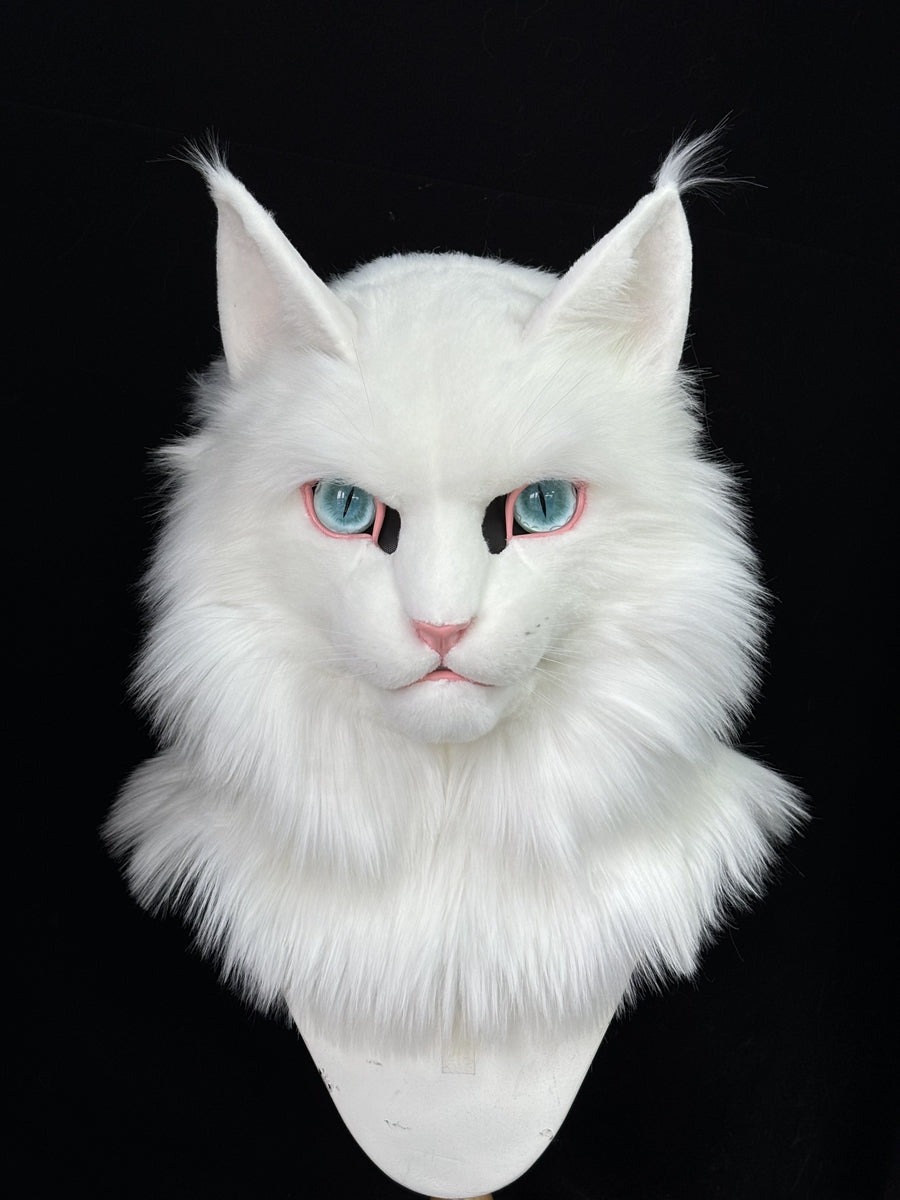 [Premade] White Cat  Realistic Fursuit Head Furry Costumes Mask Headdress