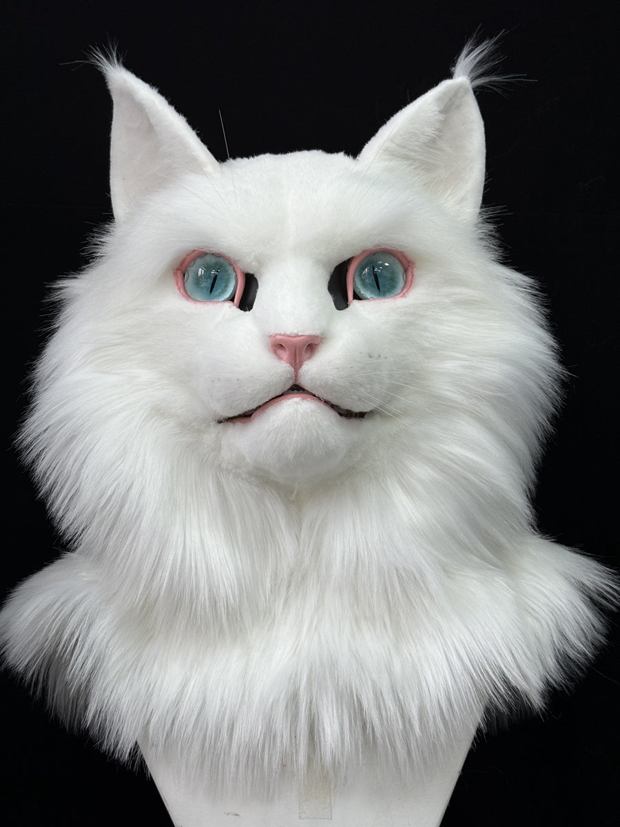 [Premade] White Cat  Realistic Fursuit Head Furry Costumes Mask Headdress
