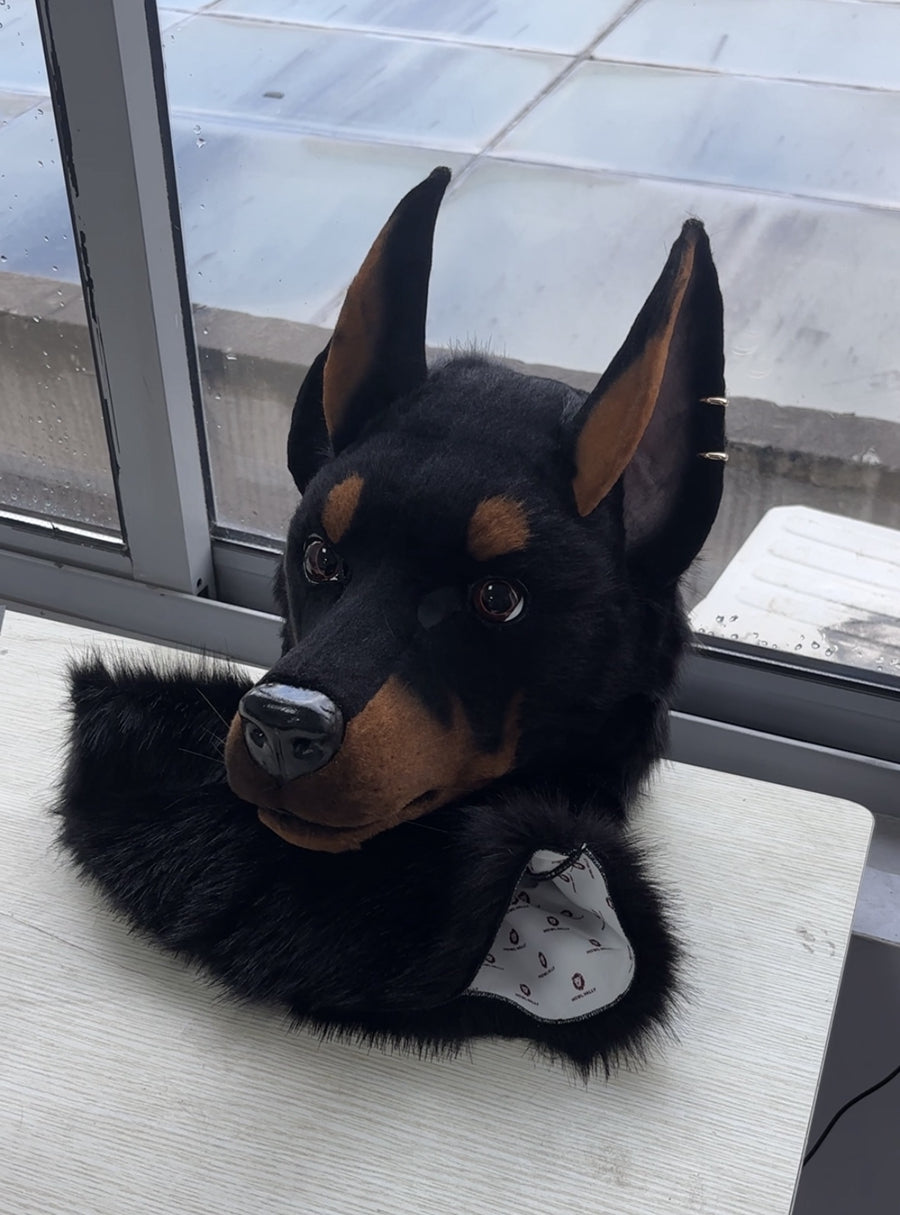 [Premade] Doberman Dog Realistic Fursuit Head Furry Costumes Mask Headdress