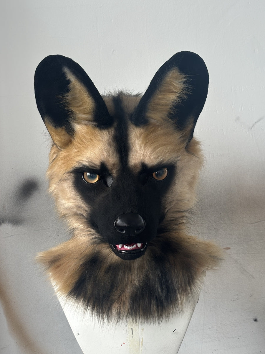 [Premade] African Wild Dog Realistic Fursuit Head Furry Costumes Mask Headdress