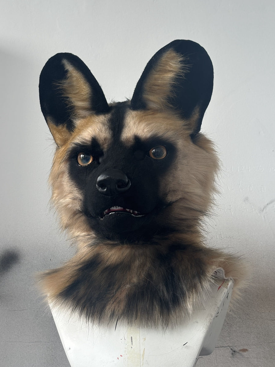 [Premade] African Wild Dog Realistic Fursuit Head Furry Costumes Mask Headdress