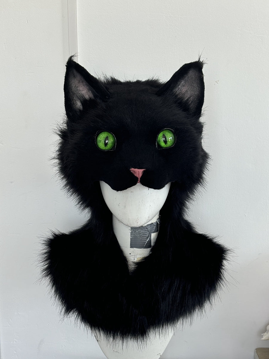 [Premade] Handmade Black Cat Fursuit Hat Halloween Cosplay Costume Headpiece