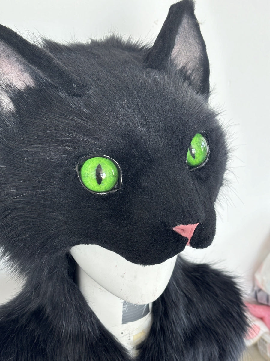 [Premade] Handmade Black Cat Fursuit Hat Halloween Cosplay Costume Headpiece
