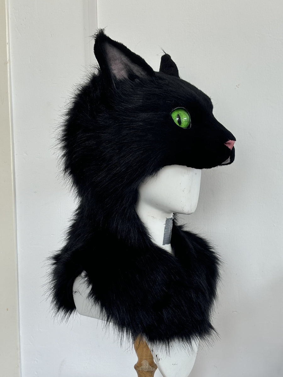 [Premade] Handmade Black Cat Fursuit Hat Halloween Cosplay Costume Headpiece
