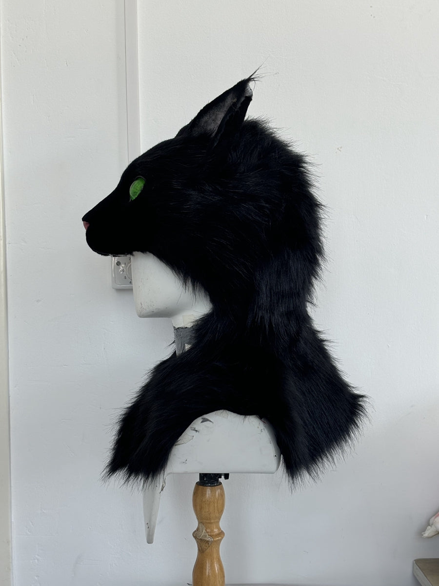 [Premade] Handmade Black Cat Fursuit Hat Halloween Cosplay Costume Headpiece