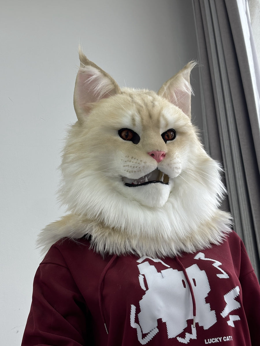 [Premade] Cameo Maine Coon Cat Realistic Fursuit Head Movable Jaw
