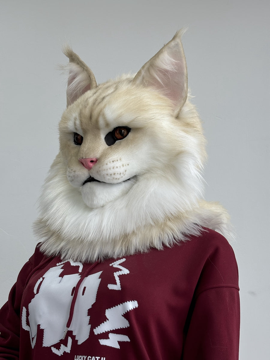 [Premade] Cameo Maine Coon Cat Realistic Fursuit Head Movable Jaw