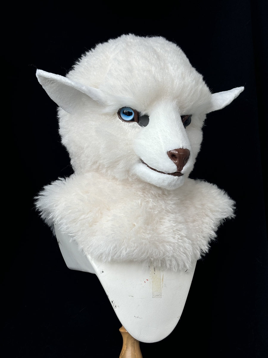[Premade] Curly Sheep Realistic Fursuit Head Movable Jaw Furry Headdress