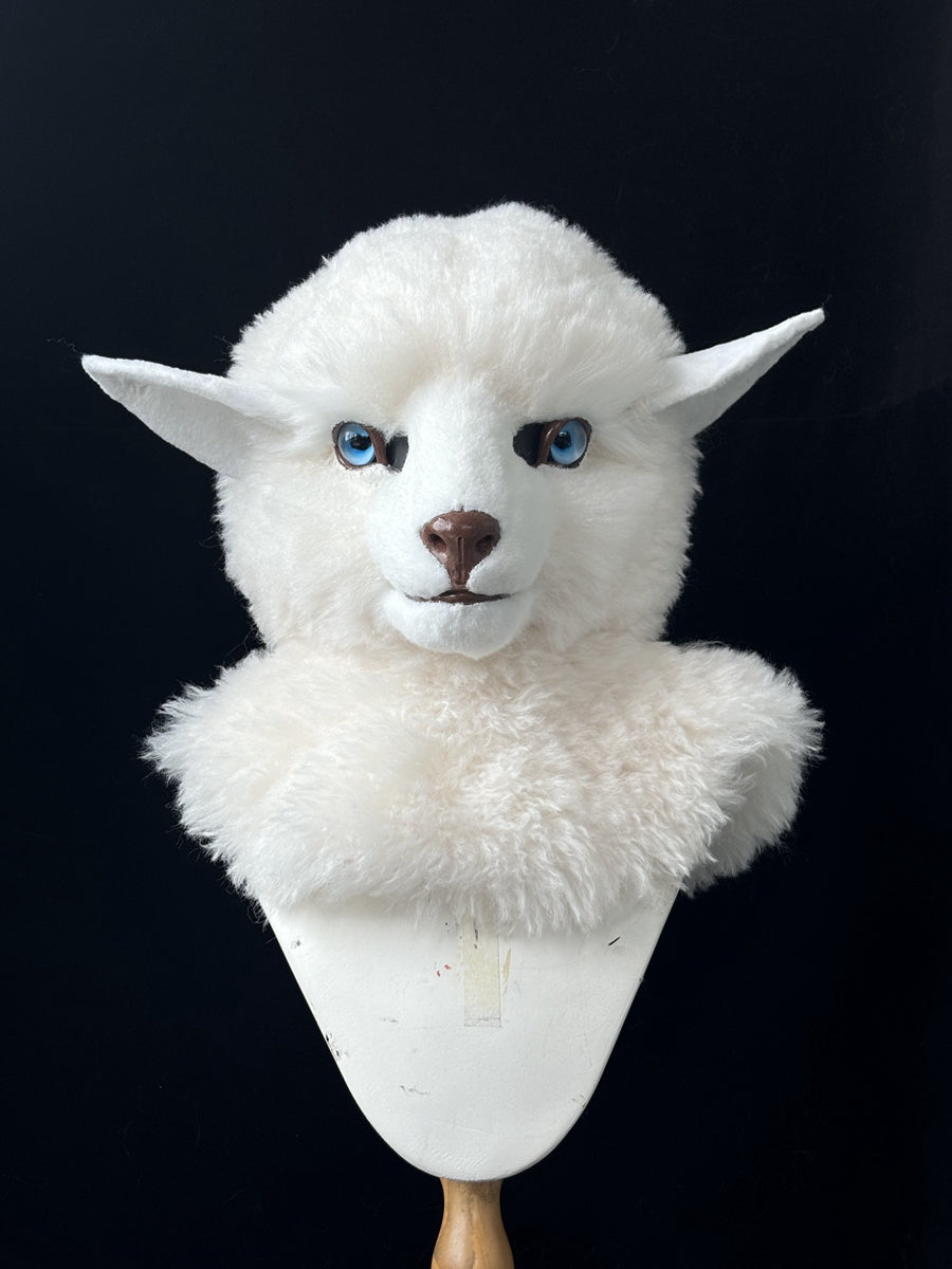 [Premade] Curly Sheep Realistic Fursuit Head Movable Jaw Furry Headdress