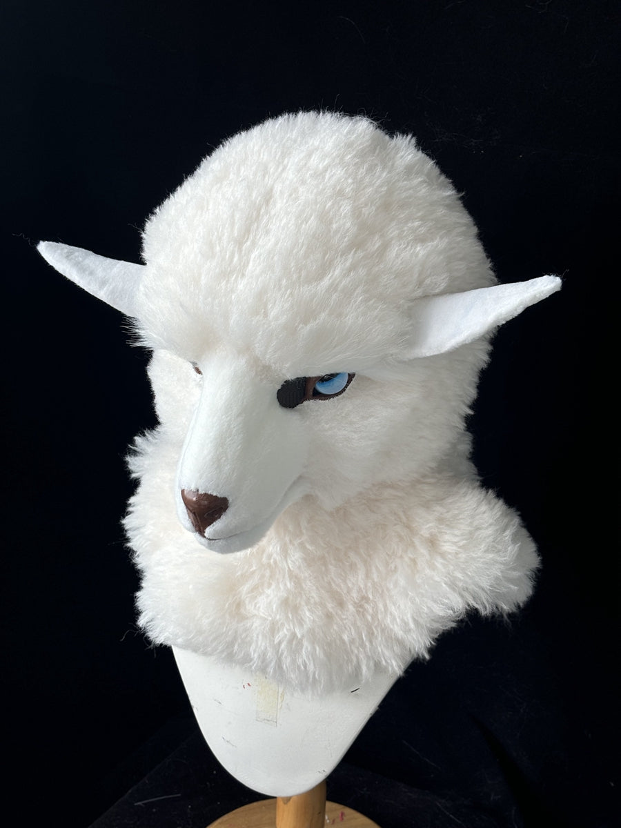 [Premade] Curly Sheep Realistic Fursuit Head Movable Jaw Furry Headdress