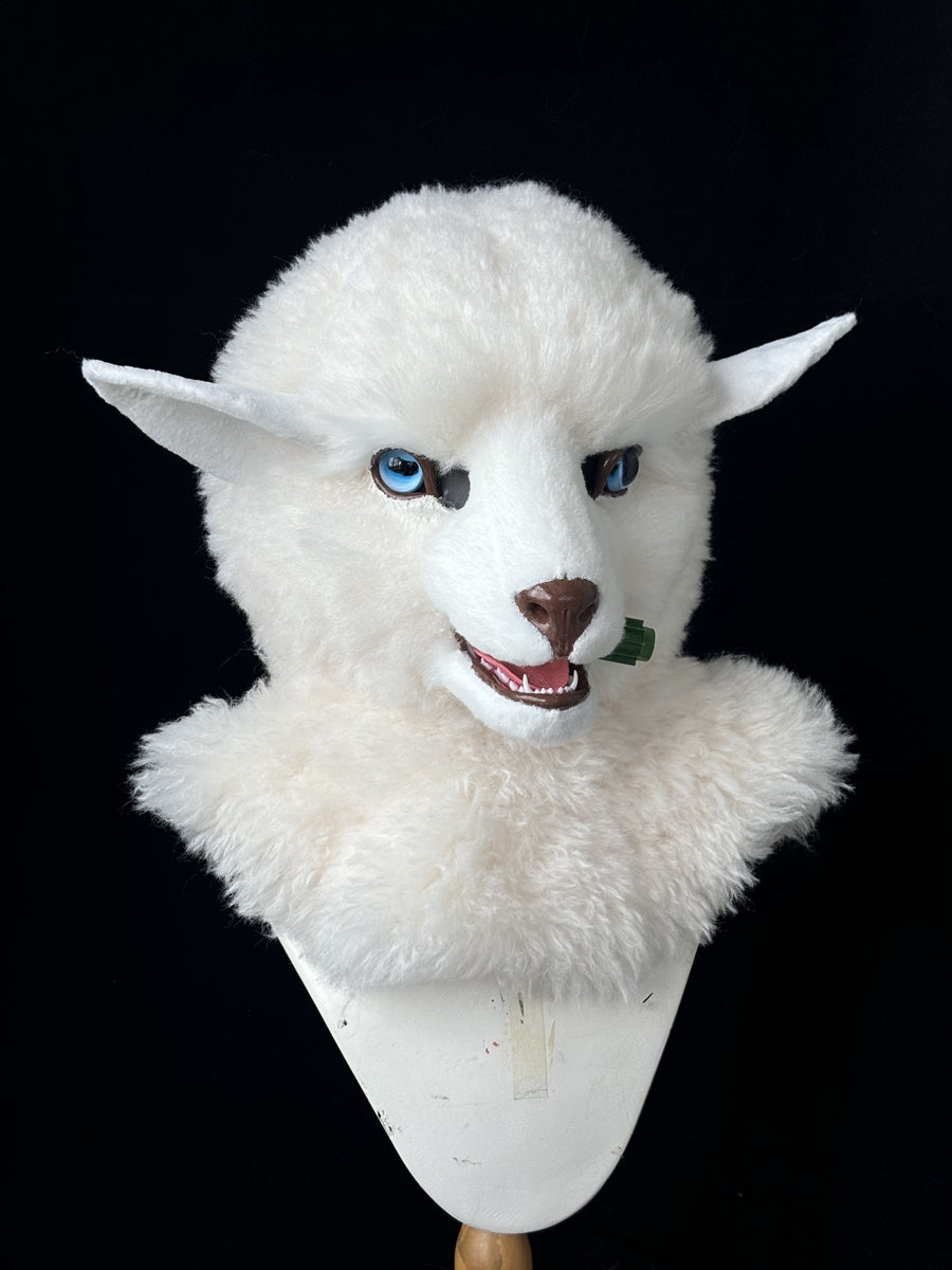 [Premade] Curly Sheep Realistic Fursuit Head Movable Jaw Furry Headdress