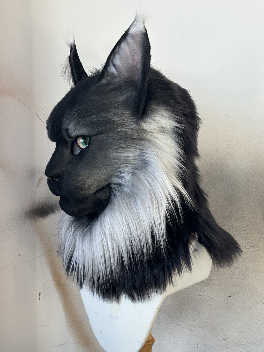 [Premade] Smooky Maine Cat Realistic Fursuit Head Furry Costumes Beast Mask Headdress