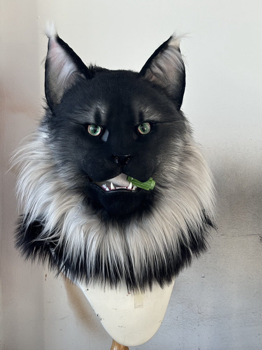 [Premade] Smooky Maine Cat Realistic Fursuit Head Furry Costumes Beast Mask Headdress