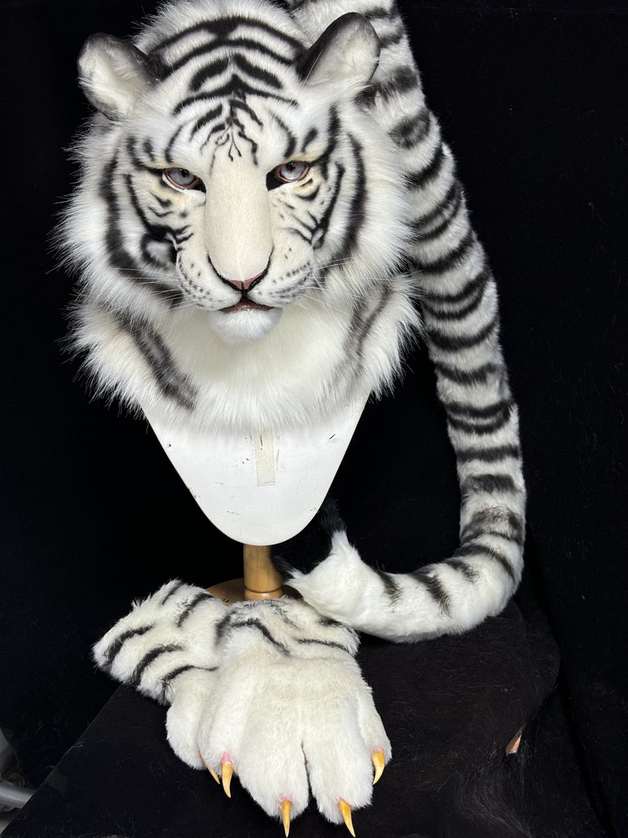 [Premade] White Tiger Realistic Fursuit Partial Furry Costumes Beast Mask Headdress