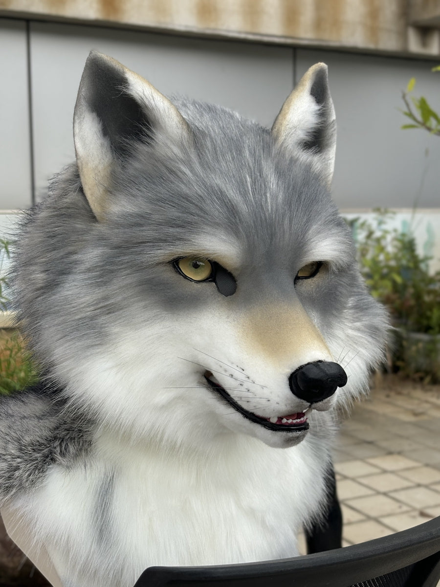 [Premade] Gray Wolf Realistic Fursuit Head Movable Jaw Werewolf Mask