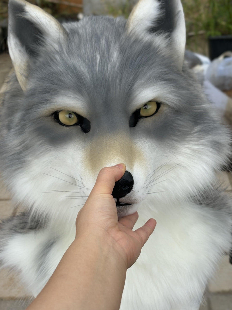 [Premade] Gray Wolf Realistic Fursuit Head Movable Jaw Werewolf Mask