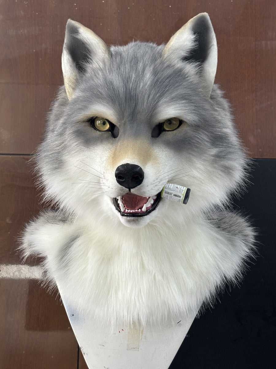 [Premade] Gray Wolf Realistic Fursuit Head Movable Jaw Werewolf Mask