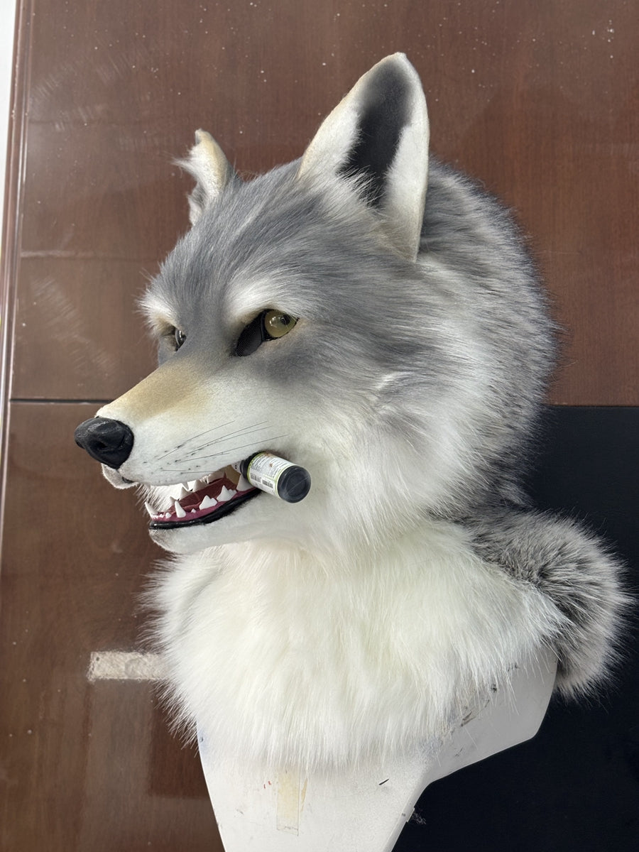 [Premade] Gray Wolf Realistic Fursuit Head Movable Jaw Werewolf Mask