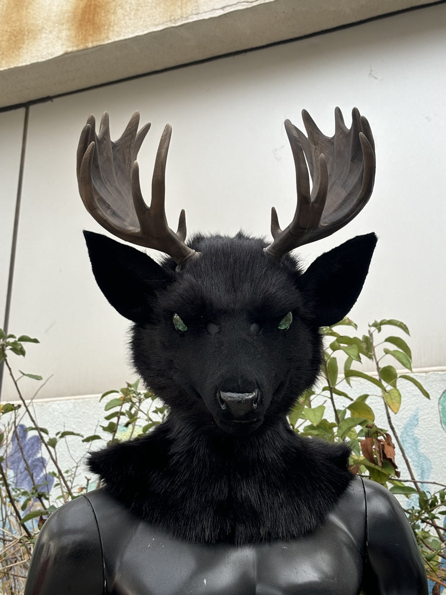 [Premade] Black Deer Realistic Fursuit Head Movable Jaw