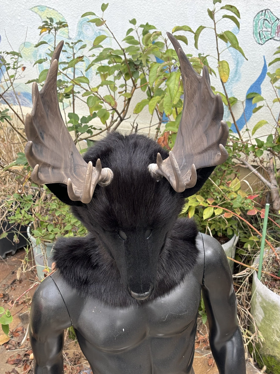 [Premade] Black Deer Realistic Fursuit Head Movable Jaw