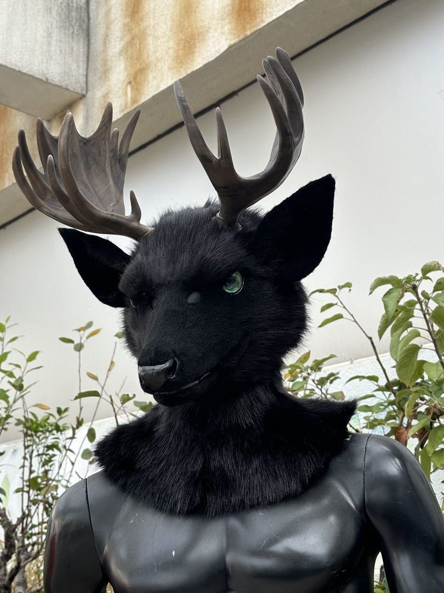 [Premade] Black Deer Realistic Fursuit Head Movable Jaw