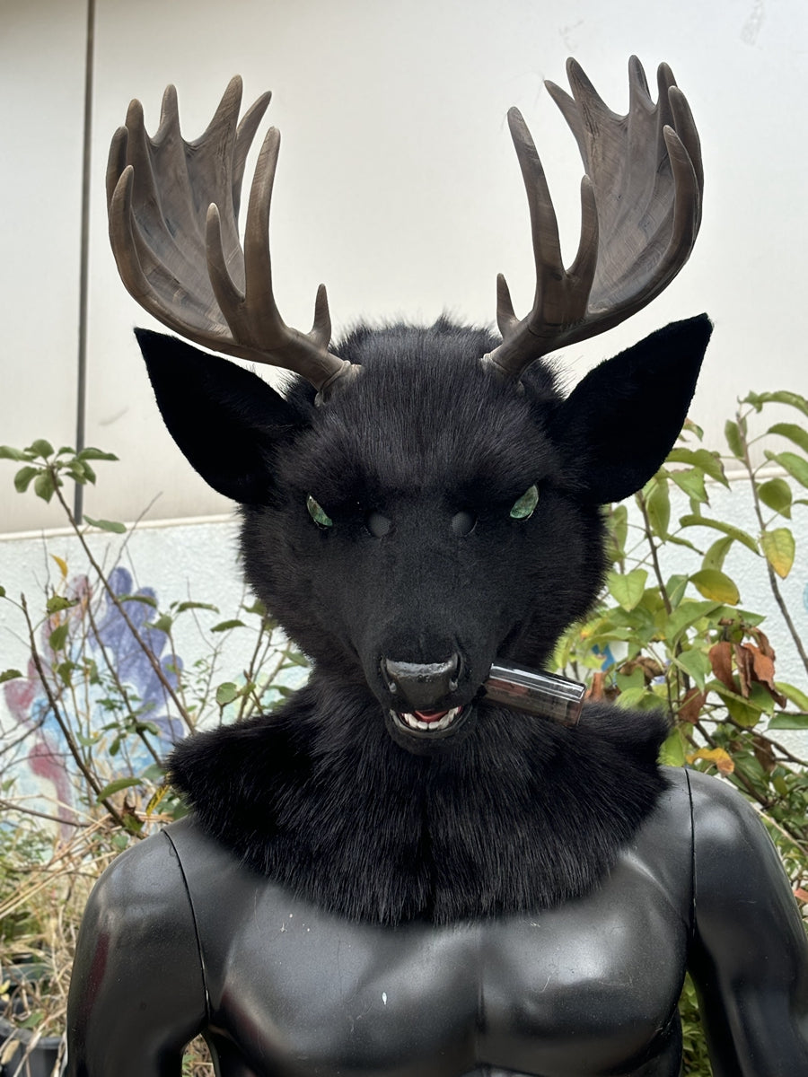 [Premade] Black Deer Realistic Fursuit Head Movable Jaw
