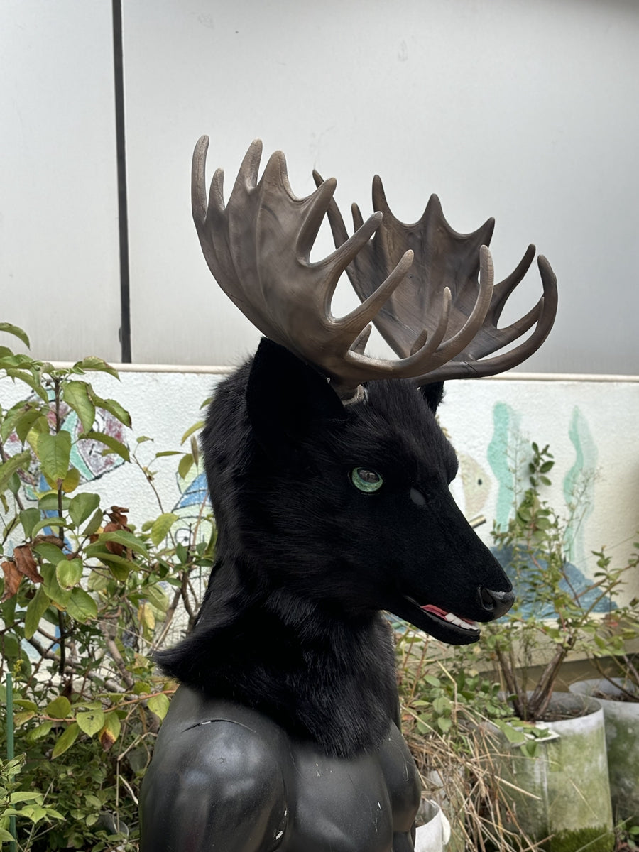[Premade] Black Deer Realistic Fursuit Head Movable Jaw