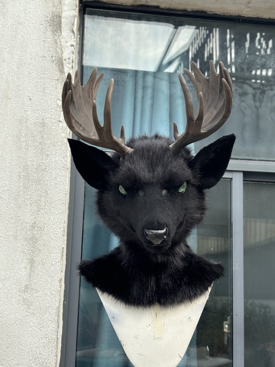 [Premade] Black Deer Realistic Fursuit Head Movable Jaw