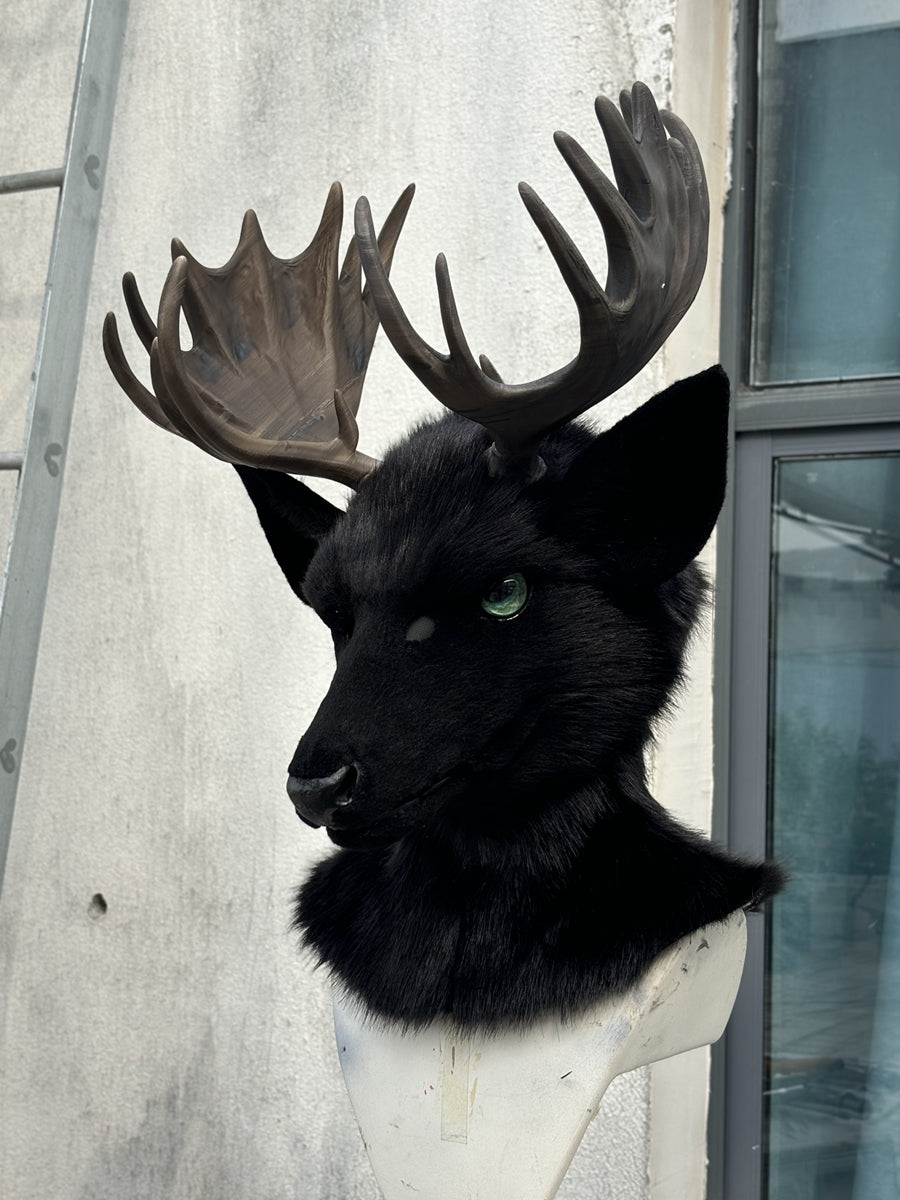[Premade] Black Deer Realistic Fursuit Head Movable Jaw