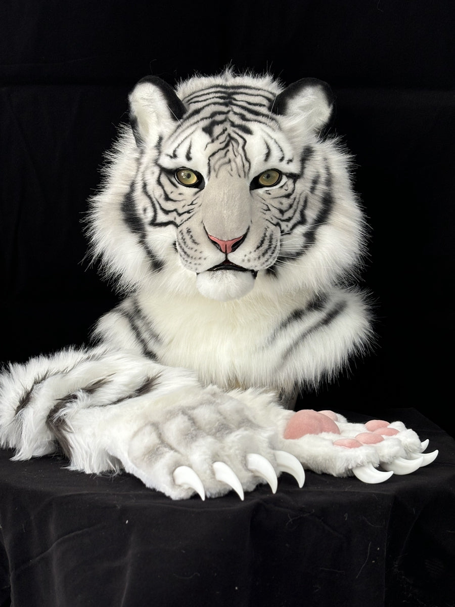 [Premade] White Tiger Realistic Fursuit Head and Paws Movable Jaw