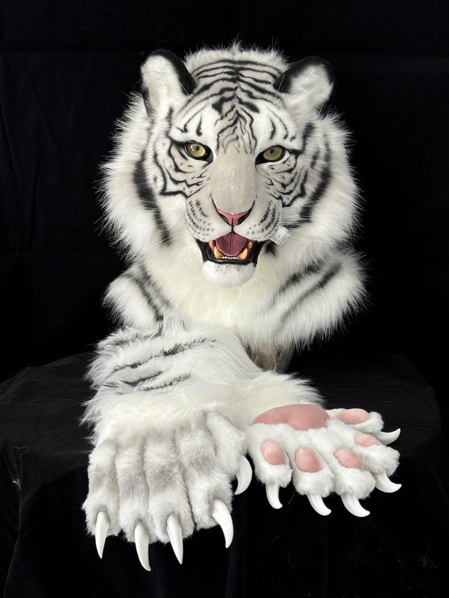 [Premade] White Tiger Realistic Fursuit Head and Paws Movable Jaw